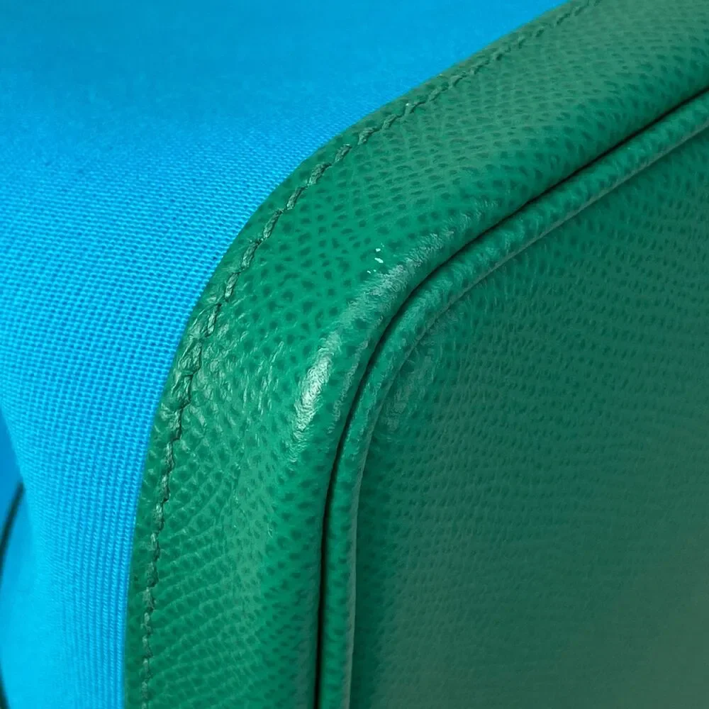 Hermès Garden Party PM Tote Bag blue aztec Vert Jade Toile Officier Veau Epsom - Picture 9 of 16